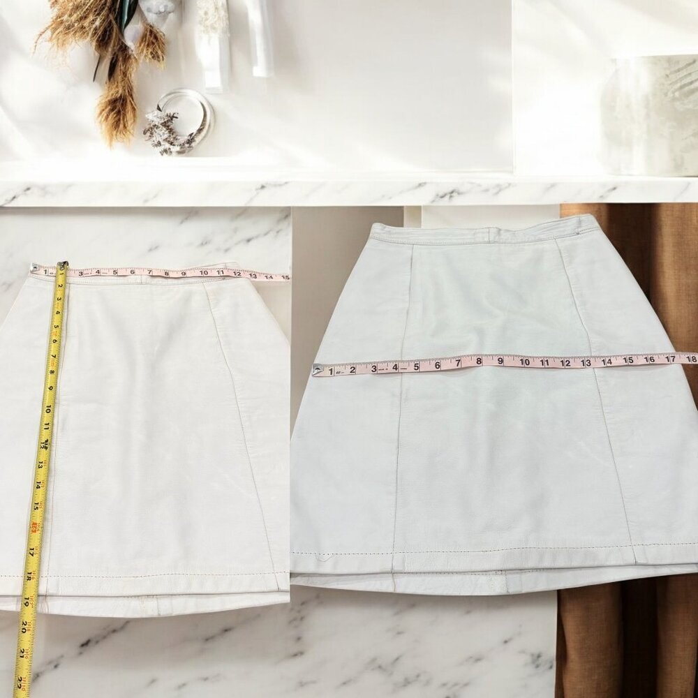 Vintage Wilson's Ivory Genuine Leather Mini Skirt Size 6 High Waist - Picture 5 of 10